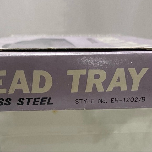 Vtg MCM 50s Bread Tray Tulip Pattern Handles Stainless Steel Serving Dish Tray - Picture 6 of 8